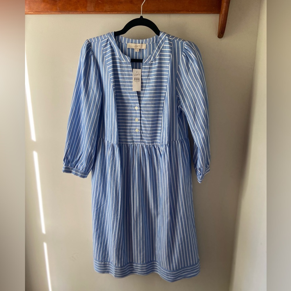 NWT LOFT Dress | Blue w// White Stripes | 3/4 Sleeves | Size Small
